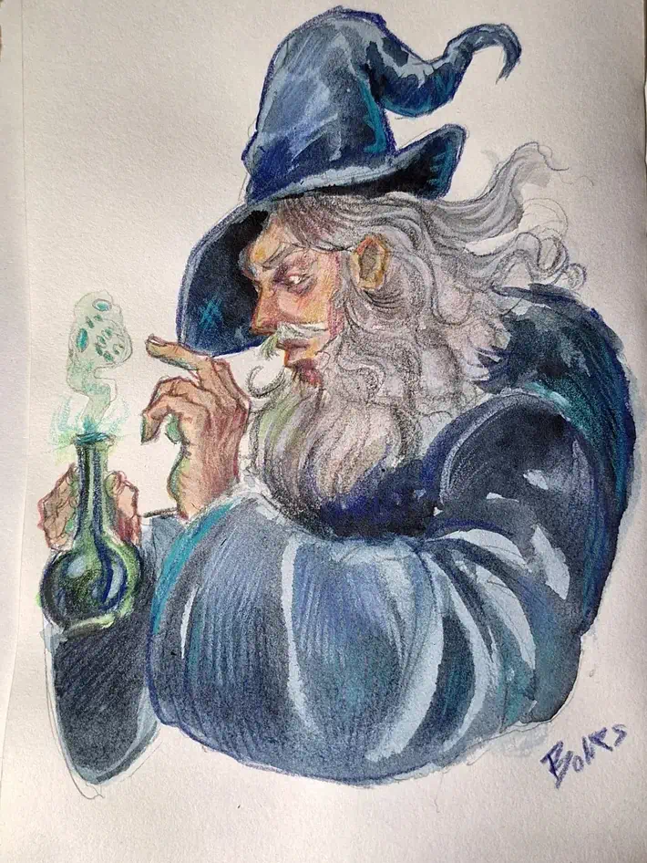 Colored pencil sketch of a wizard 